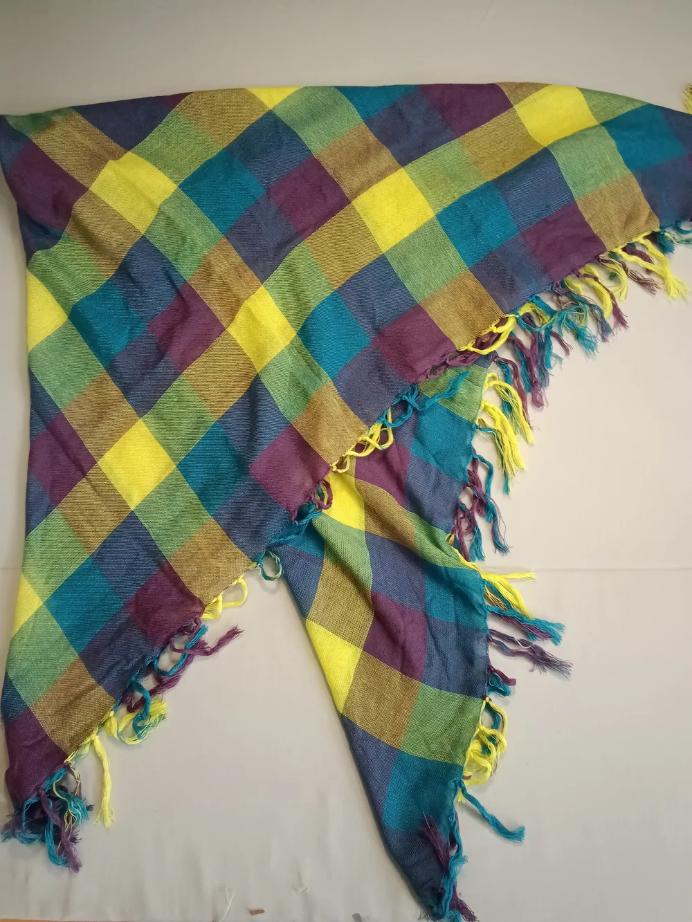 Multicolor Plaid Fringe Throw Scarf - Unbranded